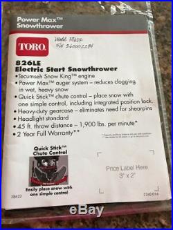 2103 Toro Snowthrowr Excellent condition. Used only 7 times for large sidewalk