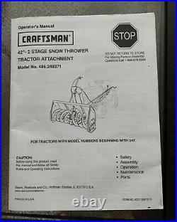 Craftsman 2-Stage 42 Inch Snow Thrower Lawn Tractor Attachment