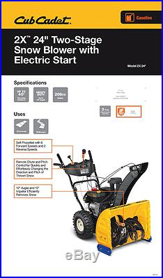 Cub Cadet 2X-24 24 in. 208cc 2-Stage Electric Start Gas Snow Blower