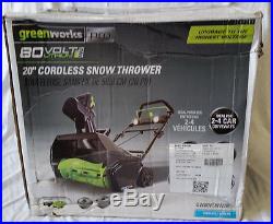 GreenWorks Pro 80V 20 Snow Thrower with 2Ah Battery & Charger