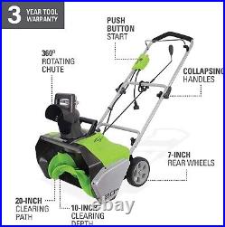 Greenworks 13 Amp 20-Inch Corded Snow Thrower, 2600502, electric
