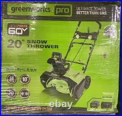 Greenworks Pro 60-Volt 20-in Single-Stage Cordless Electric Snow Blower 4 Ah