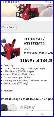 Honda Snowblower HS 1132 Heavy Duty Electric Start 32 Clearance