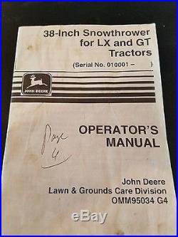 John Deere 38 Inch Snowblower For LX And Gt Tractors Johndeere Snowthrower