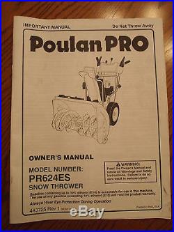 MINT Poulan PRO 208cc 24in electric start 2 Stage Snow Thrower PR624ES blower