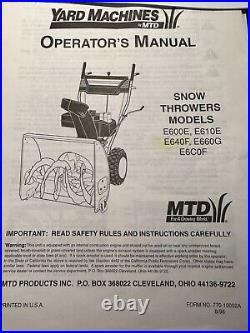 MTD Yard Machines E640F Snow Blower 8HP/26 Electric Start, Two Stage