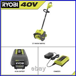 RYOBI 40V 12 in. Single-Stage Cordless Snow Shovel With 4.0 Ah Batt & Charger