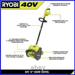 RYOBI 40V 12 in. Single-Stage Cordless Snow Shovel With 4.0 Ah Batt & Charger
