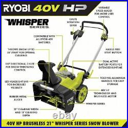 RYOBI RY408101 40V HP Brushless Whisper Series 21 in. Single-Stage Snow Blower