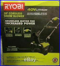 Ryobi 20 in 40-Volt Brushless Electric Snow Blower RY40850 NO BATTERY OR CHARGER