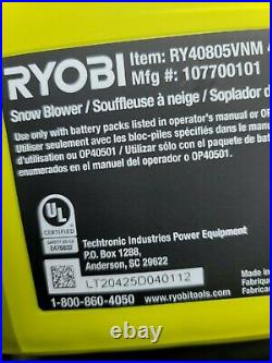 Ryobi RY40850 20 Inch 40 V Brushless Cordless Snow Blower with 5Ah Battery/Charg