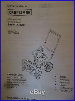 Sears Craftsman 5HP 22 inch Snow Blower Thrower two-stage model 247.887000