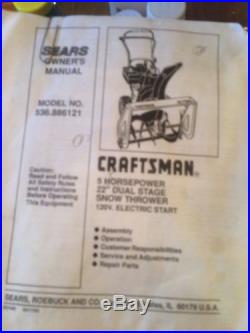Sears Craftsman Dual Stage 22 Snow Thrower 120 Volt Electric Start Great Condi