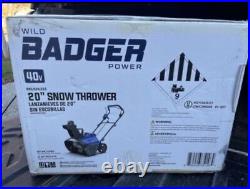 Wild Badger Power 40v Brushless 20 Snow Thrower Brand New